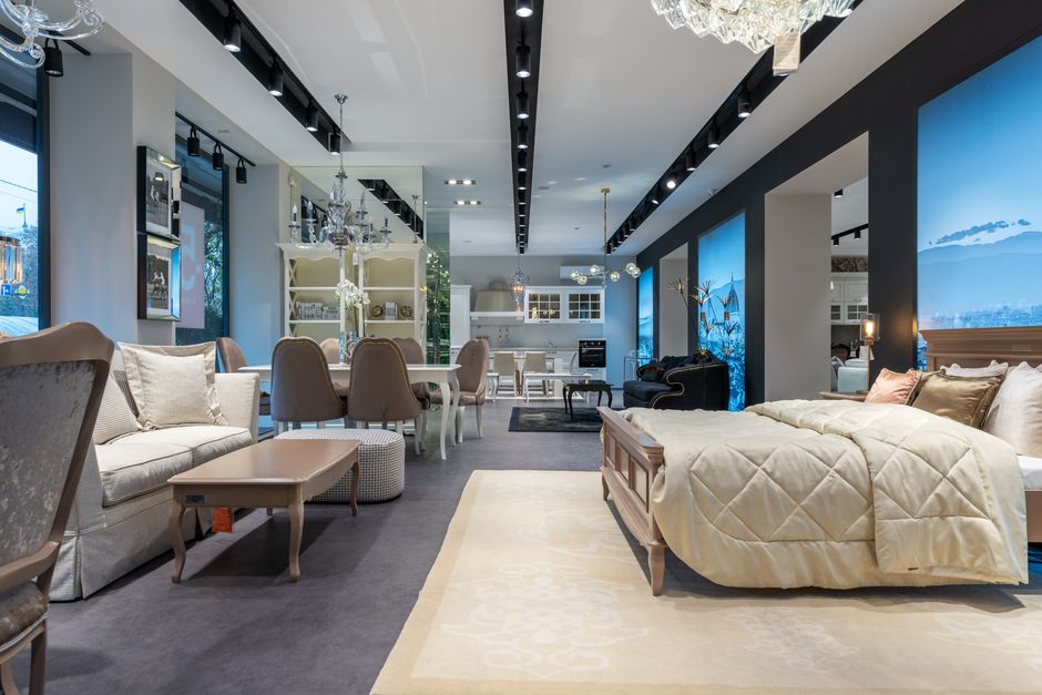 Modern custom furniture showroom featuring elegantly designed seating